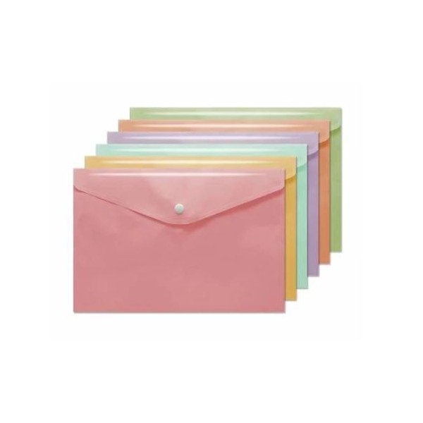 BOLSA ENVELOPE A6 PLASTICO C/FECHO MOLA CORES PASTEL SORTIDAS