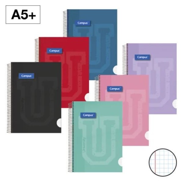 CADERNO ESPIRAL CAPA DURA CAMPUS A5 90gr. 80FLS QUADRICULADO CORES SORTIDAS