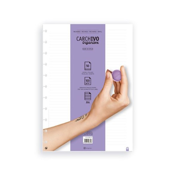 BLOCO RECARGA A4 100gr. 50FLS PAUTADO -  P/ CADERNO INTELIGENTE INGENIOX