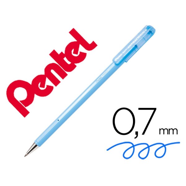 ESFEROGRAFICA PENTEL BK77 ANTIBACTERIAL+ 0,7MM AZUL CLARO (ESCREVE AZUL)