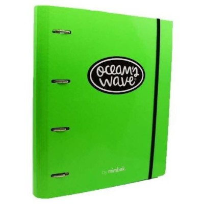 PASTA ARQUIVO OCEAN WAVE  L/E  4 ARGOLAS C/ELAST.  C/RECARGA PAPEL E SEP. - VERDE