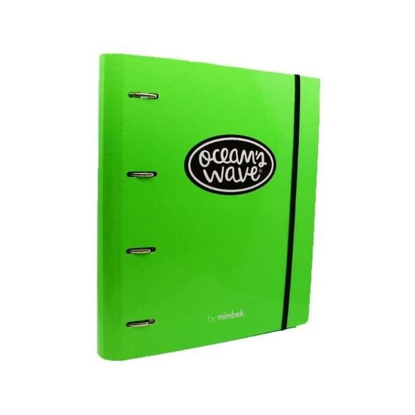 PASTA ARQUIVO OCEAN WAVE  L/E  4 ARGOLAS C/ELAST.  C/RECARGA PAPEL E SEP. - VERDE