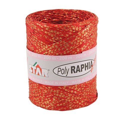 ROLO RAFIA POLYRAPHIA 15MMx200MT 00C/3801 VERMELHO C/ ESTRELAS DOURADAS