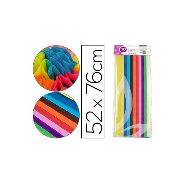 PACK C/ 10FLS x PAPEL SEDA 51x76cm CORES SORTIDAS