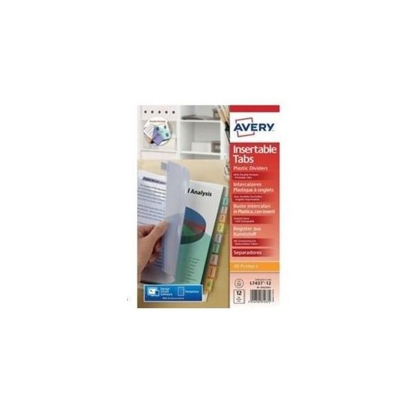 SEPARADOR PLASTICO AVERY L7437-12  A4 12 POSIÇOES C/ PESTANA PARA IDENTIFICAÇAO