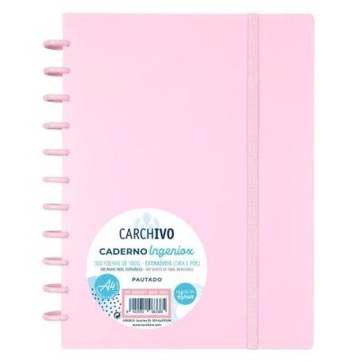 CADERNO INTELIGENTE "PP" INGENIOX A4 100gr. 100FLS PAUTADO COR ROSA PASTEL