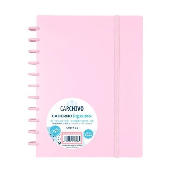 CADERNO INTELIGENTE "PP" INGENIOX A4 100gr. 100FLS PAUTADO COR ROSA PASTEL
