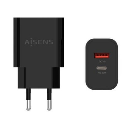 CARREGADOR P/ SMARTPHONE AISENS 1x USB-C PD 1xUSB-A  20W S/ CABO 