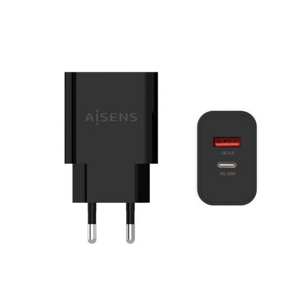 CARREGADOR P/ SMARTPHONE AISENS 1x USB-C PD 1xUSB-A  20W S/ CABO 