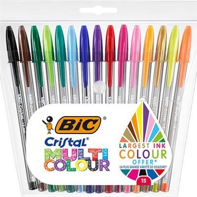 BLISTER C/ 15 x CANETA ESFEROGRAFICA BIC CRISTAL MULTICOLOR 1.6mm CORES SORTIDAS