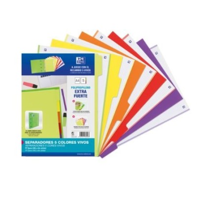 SEPARADOR PLASTICO OXFORD EXTRA GROSSO (500My) A4 5 POSIÇOES - CORES VIVAS