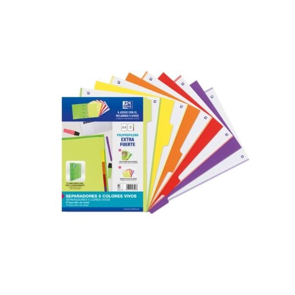 SEPARADOR PLASTICO OXFORD EXTRA GROSSO (500My) A4 5 POSIÇOES - CORES VIVAS