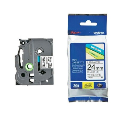 FITA P/ GRAVAÇAO BROTHER P-TOUCH TZE251 24MM x 8MT TEXTO PRETO / FITA  BRANCO