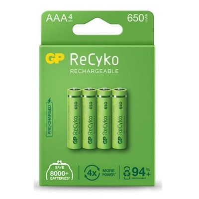 BLISTER C/ 4 x PILHAS RECARREGAVEIS GP RECYKO AAA 650mAh 1,2V