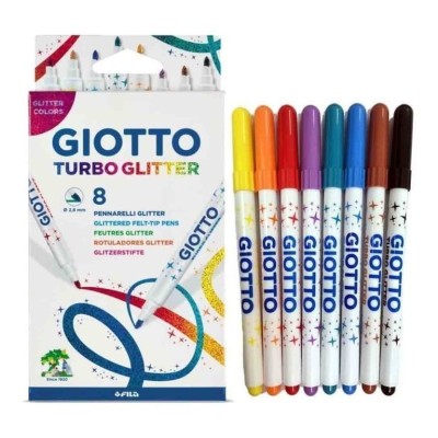 BLISTER C/ 8 x MARCADORES COLORIDOS GIOTTO TURBO GLITTER / PURPURINA