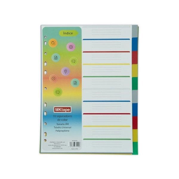 SEPARADOR PLASTICO A4 10 POSIÇOES - PESTANA COLORIDA