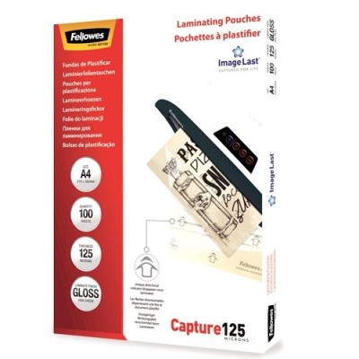PACK C/ 100 FLS - BOLSA PLASTIFICAR TERMICA A4 125My - FELLOWES