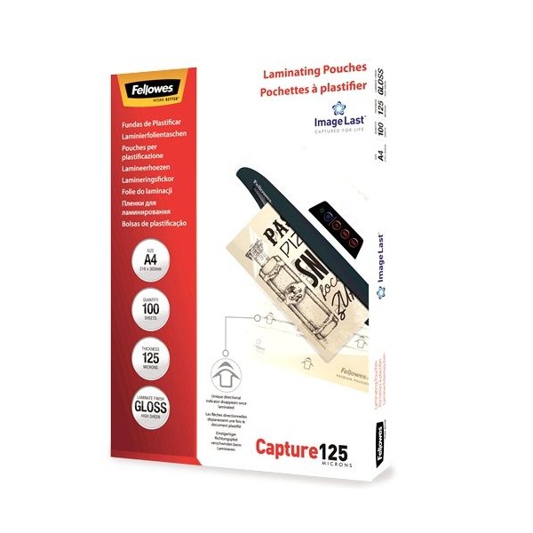 PACK C/ 100 FLS - BOLSA PLASTIFICAR TERMICA A4 125My - FELLOWES