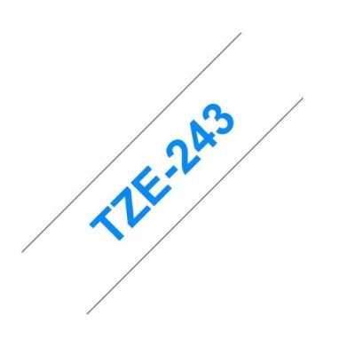 FITA P/ GRAVAÇAO COMPATIVEL C/  BROTHER P-TOUCH TZE243 18MM x 8MT  TEXTO AZUL / FITA  BRANCO