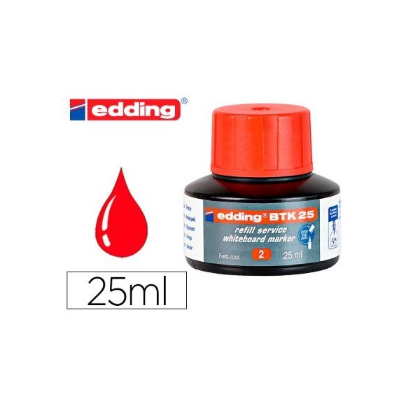 RECARGA TINTA 25ML P/ MARCADOR QUADRO BRANCO EDDING 660 VERMELHO
