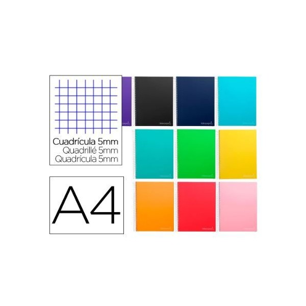 CADERNO ESPIRAL CAPA DURA LP A4 75gr. 140FLS QUADRICULADO CORES SORTIDAS