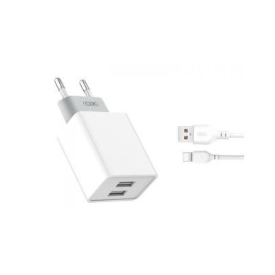 CARREGADOR P/ SMARTPHONE XO 2xUSB-A  2.4A  C/ CABO USB-C 1MT BRANCO