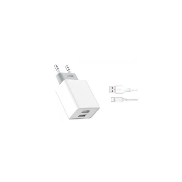 CARREGADOR P/ SMARTPHONE XO 2xUSB-A  2.4A  C/ CABO USB-C 1MT BRANCO