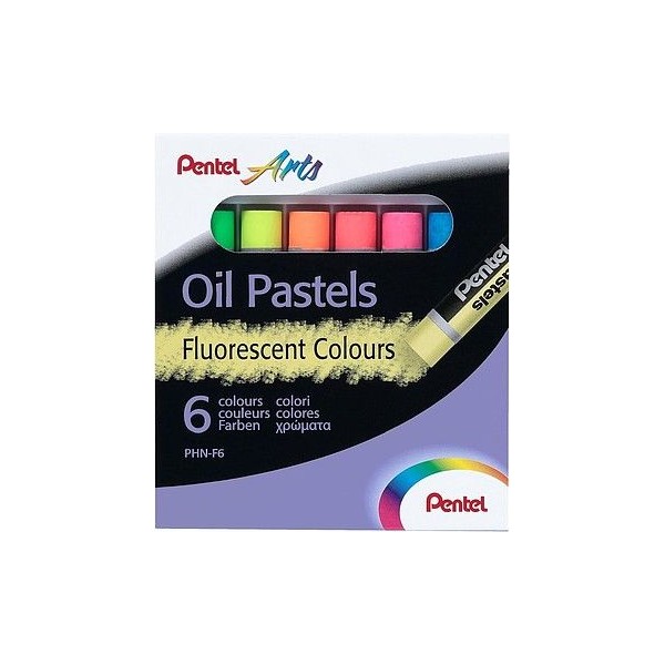 CAIXA C/ 6 x LAPIS PASTEL DE OLEO PENTEL OIL CORES FLUORESCENTES