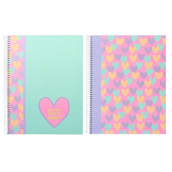 CADERNO ESPIRAL CAPA DURA  ANCOR B´LOG HEARTS A4 90gr. 80FLS PAUTADO CORES SORTIDAS