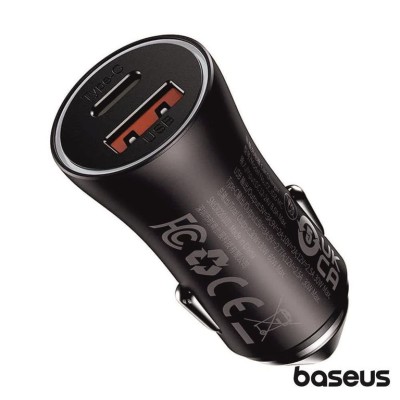 CARREGADOR DE ISQUEIRO AUTO BASEUS ALTO RENDIMENTO  60W  1xUSB-A +1xUSB-C CINZA ESCURO