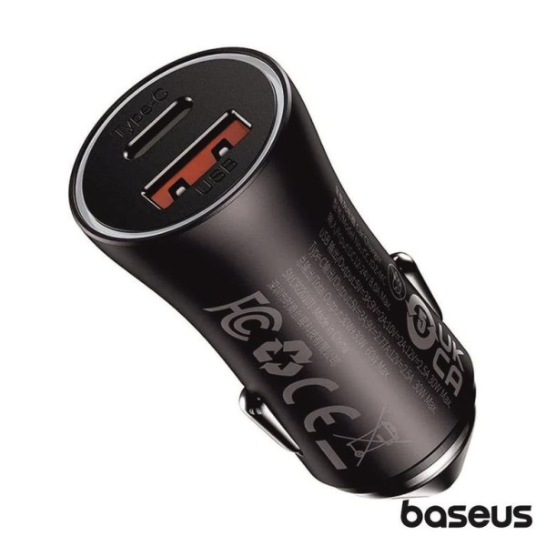 CARREGADOR DE ISQUEIRO AUTO BASEUS ALTO RENDIMENTO  60W  1xUSB-A +1xUSB-C CINZA ESCURO