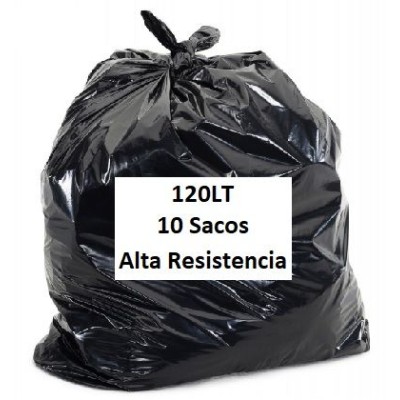 ROLO C/ 10 x SACOS LIXO PLASTICO PRETO 120LT ALTA RESISTENCIA (85x105cm)