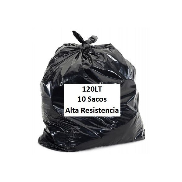 ROLO C/ 10 x SACOS LIXO PLASTICO PRETO 120LT ALTA RESISTENCIA (85x105cm)