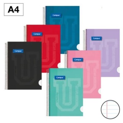 CADERNO ESPIRAL CAPA DURA CAMPUS A4 90gr. 80FLS PAUTADO CORES SORTIDAS