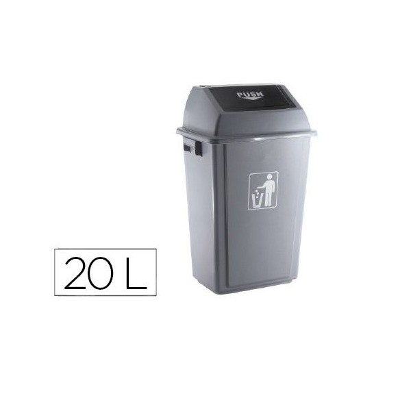 CAIXOTE PLASTICO 20LT C/ TAMPA PUSH UP 34x24x45cm CINZA