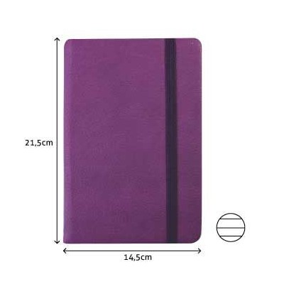 BLOCO NOTAS PAUTADO 215x145mm  116FLS CAPA SEMI PELE ROXO C/ELASTICO