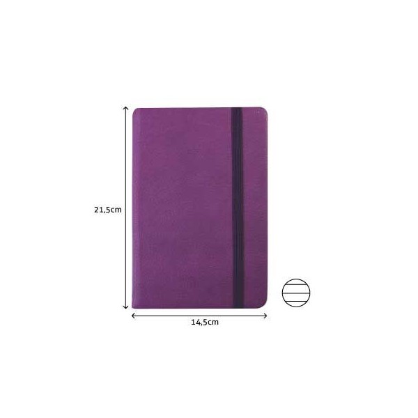 BLOCO NOTAS PAUTADO 215x145mm  116FLS CAPA SEMI PELE ROXO C/ELASTICO