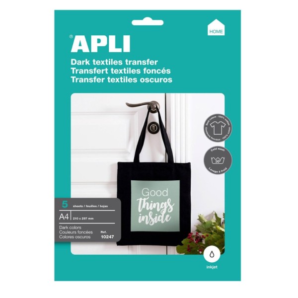 PAPEL TRANSFER LASER/COPIER APLI A4 T-SHIRT TECIDOS ESCUROS 5FLS
