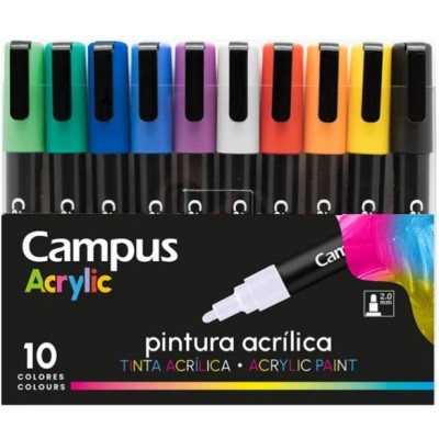BLISTER C/ 10 x MARCADORES CAMPUS ACRYLIC 2.0mm - CORES SORTIDAS 