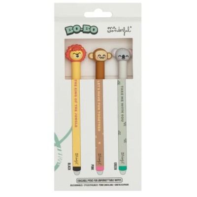 KIT 3 x ESFEROGRAFICAS APAGÁVEIS MR WONDERFUL BO-BO - LEAO, MACACO E COALA 