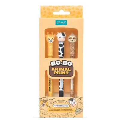 KIT 3 x ESFEROGRAFICAS APAGÁVEIS MR WONDERFUL BO-BO - GIRAFA, VACA E PREGUICA
