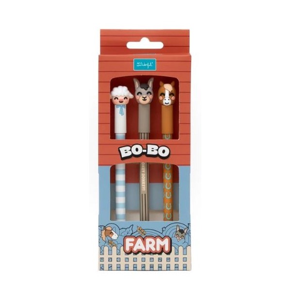 KIT 3 x ESFEROGRAFICAS APAGÁVEIS MR WONDERFUL BO-BO QUINTA - OVELHA, BURRO E CAVALO