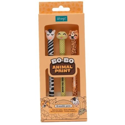 KIT 3 x ESFEROGRAFICAS APAGÁVEIS MR WONDERFUL BO-BO - COBRA, LEOPARDO E ZEBRA