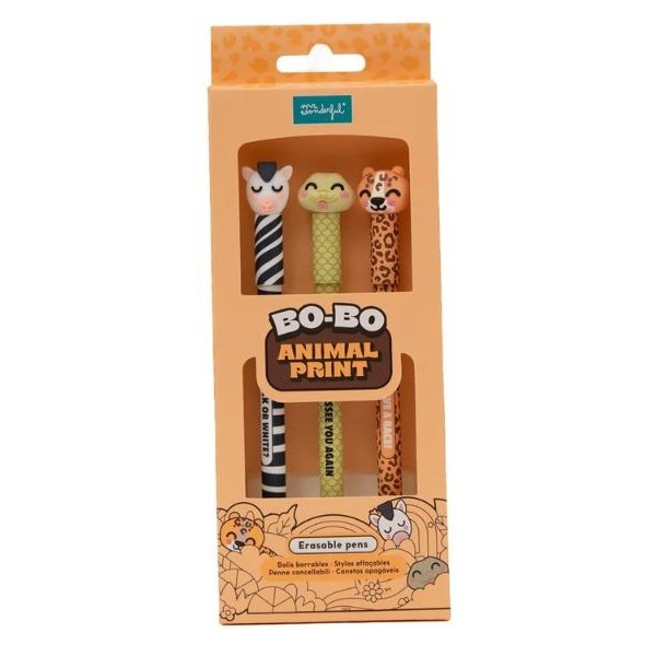 KIT 3 x ESFEROGRAFICAS APAGÁVEIS MR WONDERFUL BO-BO - COBRA, LEOPARDO E ZEBRA