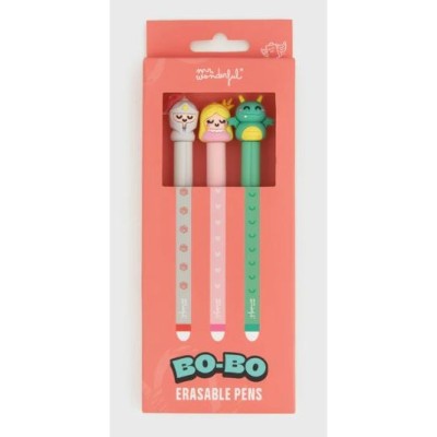 KIT 3 x ESFEROGRAFICAS APAGÁVEIS MR WONDERFUL BO-BO - PRINCESA, DRAGAO E CAVALEIRO