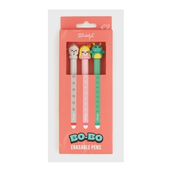 KIT 3 x ESFEROGRAFICAS APAGÁVEIS MR WONDERFUL BO-BO - PRINCESA, DRAGAO E CAVALEIRO