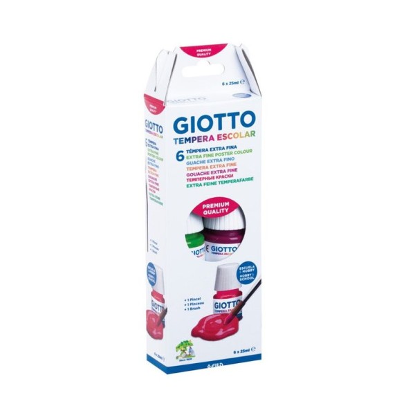CAIXA C/ 6 x GUACHES 25ML GIOTTO TEMPERA ESCOLAR 