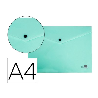BOLSA ENVELOPE A4 PLASTICO C/FECHO MOLA/VELCRO VERDE MAÇA  OPACO