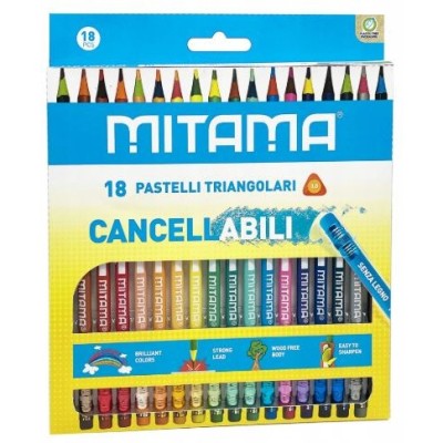 CAIXA C/ 18 LAPIS DE COR MITAMA TRIANGULARES C/ BORRACHA CORES SORTIDAS