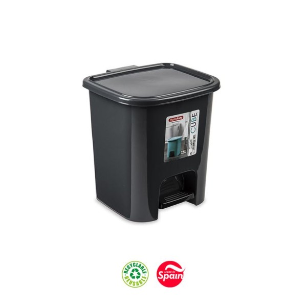 BALDE LIXO / CONTENTOR PAPEIS WC C/ PEDAL 7.5LT - PRETO  